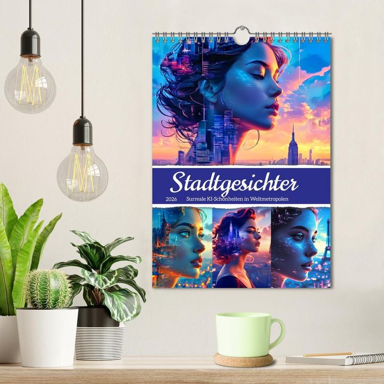 Produktbild: Stadtgesichter - Surreale KI-Sch&ouml;nheiten in Weltmetropolen (Wandkalender 2026 DIN A4 hoch), CALVENDO Monatskalender