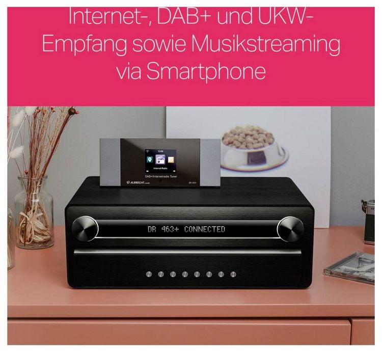Produktbild: Albrecht DR 463+ Internet Radio-Adapter DAB+, Internetradio, UKW, WLAN Inkl. Fernbedienung, Spotify Anthrazit