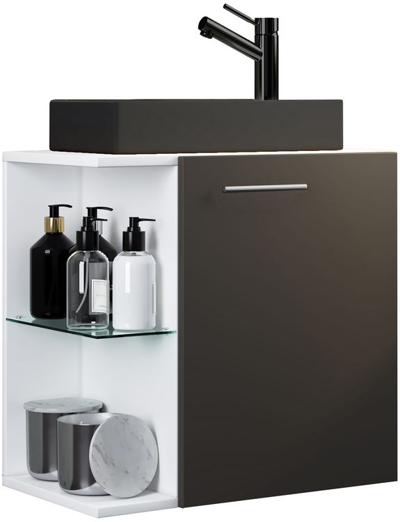 Produktbild: 2-tlg Waschtisch Hausa Toilette schmal Schwarz