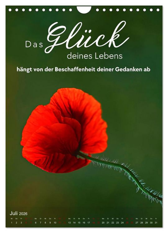 Produktbild: ICH W&Uuml;NSCHE DIR GL&Uuml;CK - 12 Monate mit inspirierenden Gl&uuml;ckszitaten (Wandkalender 2026 DIN A4 hoch), CALVENDO Monatskalender