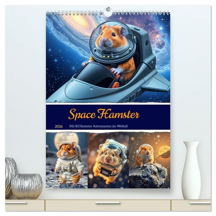 Produktbild: Space Hamster - Mit KI Hamster Astronauten im Weltall (hochwertiger Premium Wandkalender 2026 DIN A2 hoch), Kunstdruck in Hochglanz