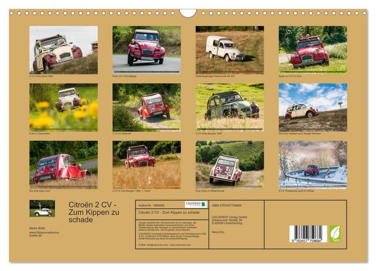 Produktbild: Citro&euml;n 2 CV - Zum Kippen zu schade (Wandkalender 2026 DIN A3 quer), CALVENDO Monatskalender