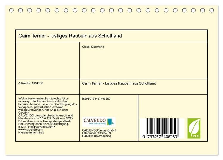 Produktbild: Cairn Terrier - lustiges Raubein aus Schottland (Tischkalender 2026 DIN A5 quer), CALVENDO Monatskalender