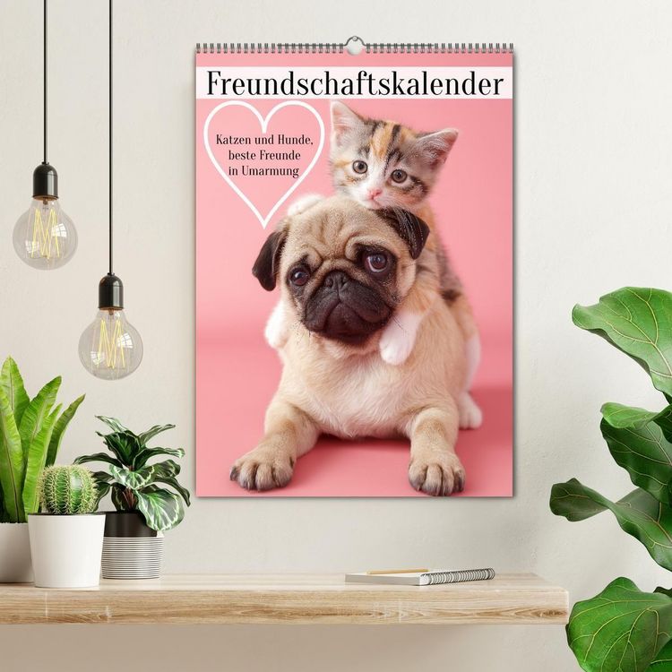 Produktbild: Freundschaftskalender - Katzen und Hunde, beste Freunde in Umarmung (Wandkalender 2026 DIN A2 hoch), CALVENDO Monatskalender