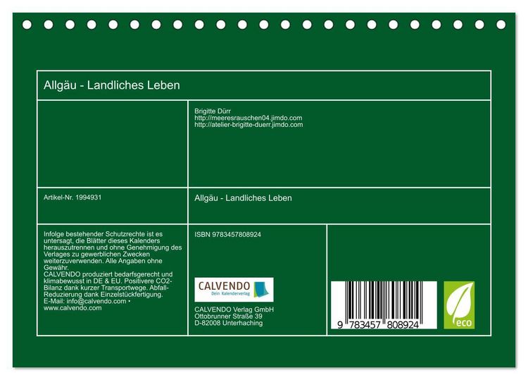 Produktbild: Allg&auml;u - Landliches Leben (Tischkalender 2026 DIN A5 quer), CALVENDO Monatskalender