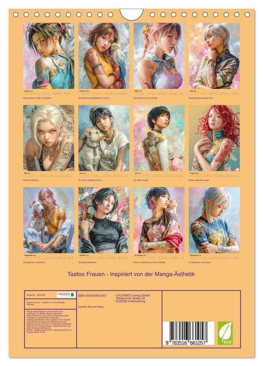 Produktbild: Taatoo Frauen - Inspiriert von der Manga-&Auml;sthetik (Wandkalender 2026 DIN A4 hoch), CALVENDO Monatskalender