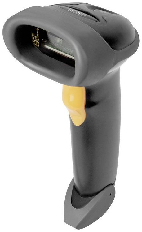 Produktbild: Digitus DA-81001 1D Barcode-Scanner Kabelgebunden 1D LED Schwarz Hand-Scanner inkl. Standfu&szlig; USB-A