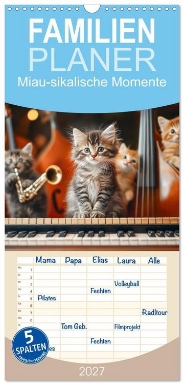 Produktbild: Familienplaner 2027 - Miau-sikalische Momente mit 5 Spalten (Wandkalender, 21 x 45 cm) CALVENDO