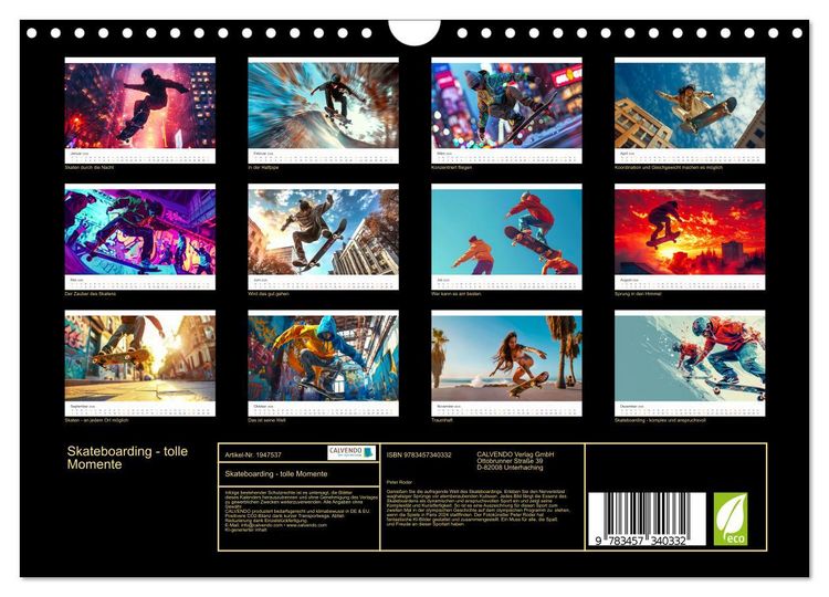 Produktbild: Skateboarding - tolle Momente (Wandkalender 2026 DIN A4 quer), CALVENDO Monatskalender