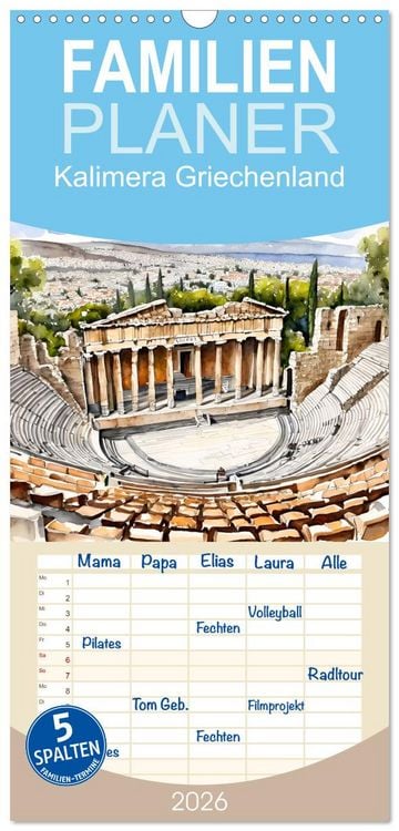 Produktbild: Familienplaner 2026 - Kalimera Griechenland mit 5 Spalten (Wandkalender, 21 x 45 cm) CALVENDO