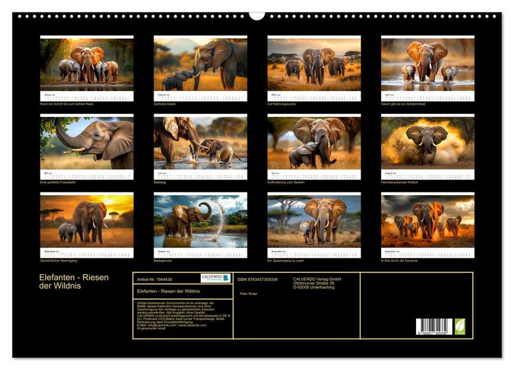 Produktbild: Elefanten - Riesen der Wildnis (Wandkalender 2026 DIN A2 quer), CALVENDO Monatskalender