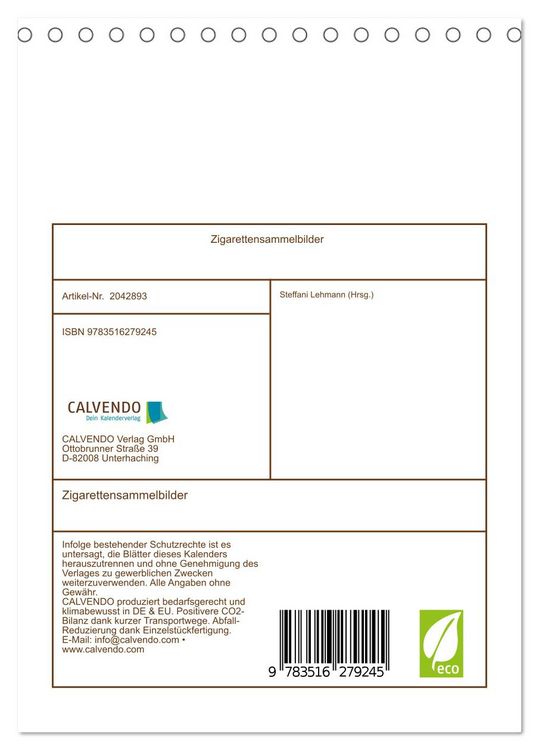 Produktbild: Zigarettensammelbilder (Tischkalender 2026 DIN A5 hoch), CALVENDO Monatskalender