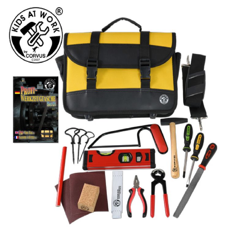 Produktbild: Corvus A600187 - Kids at work, Profi-Werkzeugtasche Set 01, gelb/schwarz, mit Werkzeug