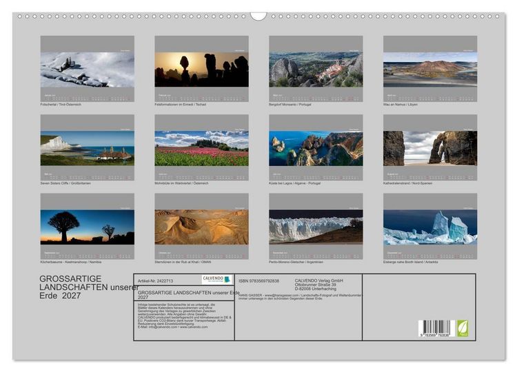 Produktbild: GROSSARTIGE LANDSCHAFTEN unserer Erde 2027 (Wandkalender 2027 DIN A2 quer), CALVENDO Monatskalender