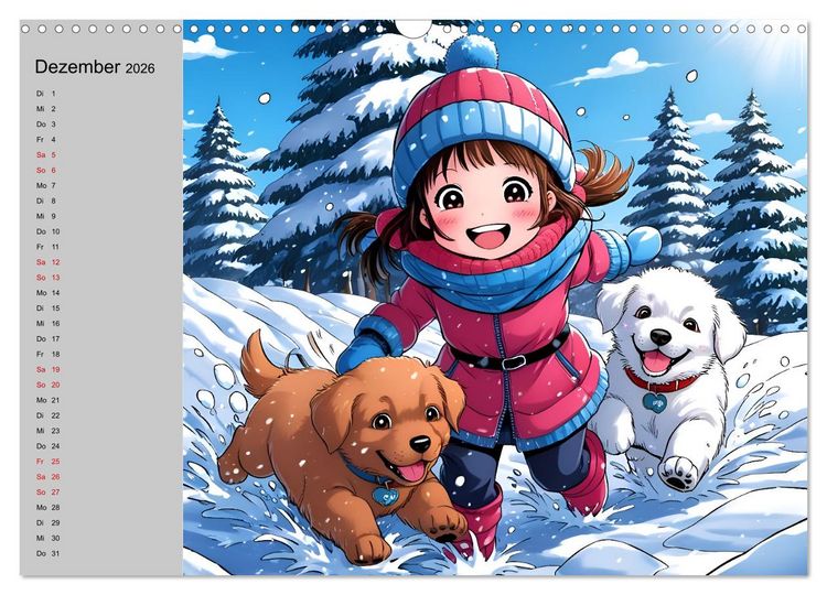 Produktbild: M&auml;dchen und ihre tierischen Freunde - Tierisch s&uuml;&szlig;e Mangas f&uuml;r M&auml;dchen (Wandkalender 2026 DIN A3 quer), CALVENDO Monatskalender