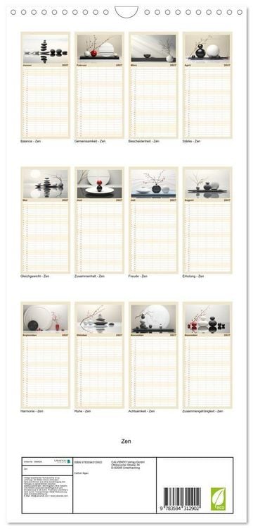 Produktbild: Familienplaner 2027 - Zen mit 5 Spalten (Wandkalender, 21 x 45 cm) CALVENDO