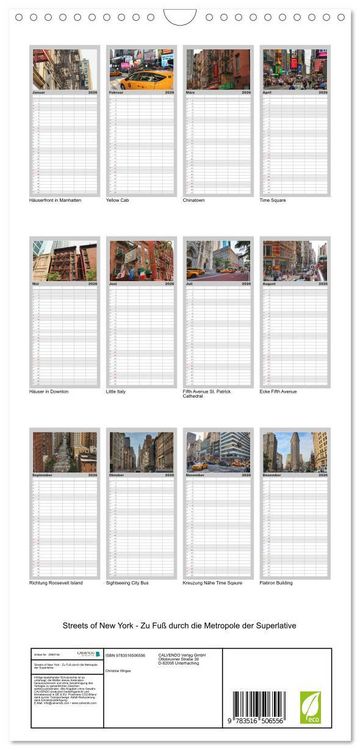 Produktbild: Familienplaner 2026 - Streets of New York - Zu Fu&szlig; durch die Metropole der Superlative mit 5 Spalten (Wandkalender, 21 x 45 cm) CALVENDO