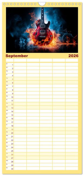 Produktbild: Familienplaner 2026 - Sechs Saiten, Zw&ouml;lf Monate - Der Gitarrenkalender mit 5 Spalten (Wandkalender, 21 x 45 cm) CALVENDO