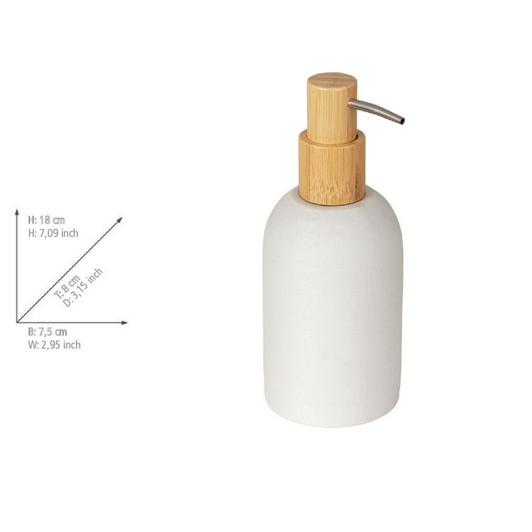 Produktbild: Seifenspender Mod. Altavalle, wei&szlig;, polyresin, bambus, 0.25l, 2tlg, bambusakzente, umweltfreundlich