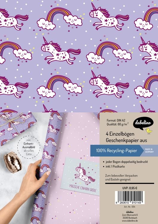Produktbild: Geschenkpapier-Set f&uuml;r Kinder: Einhorn