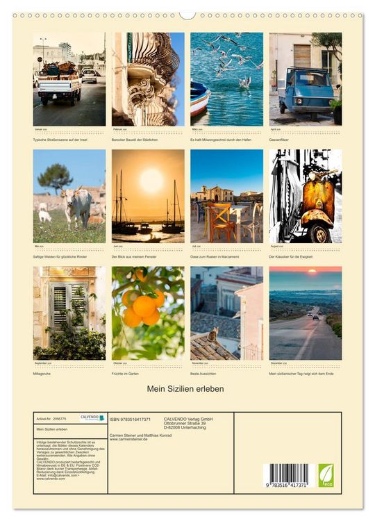 Produktbild: Mein Sizilien erleben (hochwertiger Premium Wandkalender 2026 DIN A2 hoch), Kunstdruck in Hochglanz