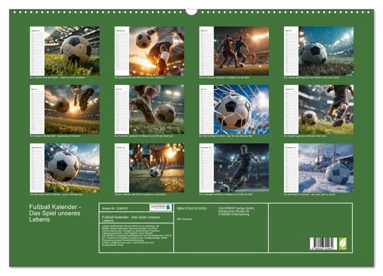 Produktbild: Fu&szlig;ball Kalender - Das Spiel unseres Lebens (Wandkalender 2026 DIN A2 quer), CALVENDO Monatskalender