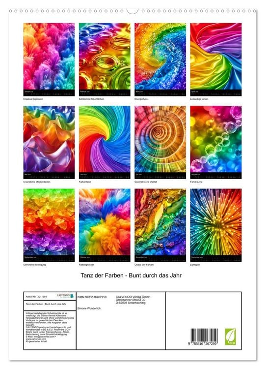 Produktbild: Tanz der Farben - Bunt durch das Jahr (hochwertiger Premium Wandkalender 2026 DIN A2 hoch), Kunstdruck in Hochglanz