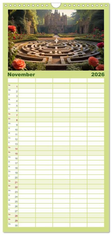 Produktbild: Familienplaner 2026 - Irrg&auml;rten und Labyrinthe mit 5 Spalten (Wandkalender, 21 x 45 cm) CALVENDO