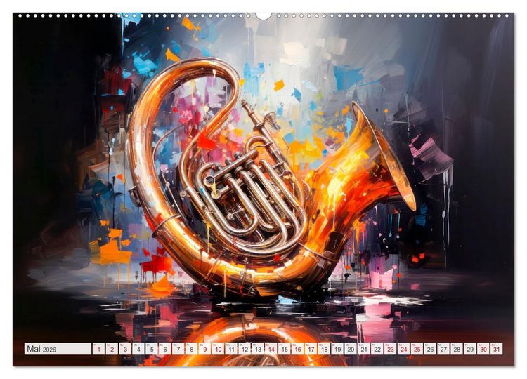 Produktbild: MUSIKINSTRUMENTE Moderne dekorative Inszenierung (hochwertiger Premium Wandkalender 2026 DIN A2 quer), Kunstdruck in Hochglanz