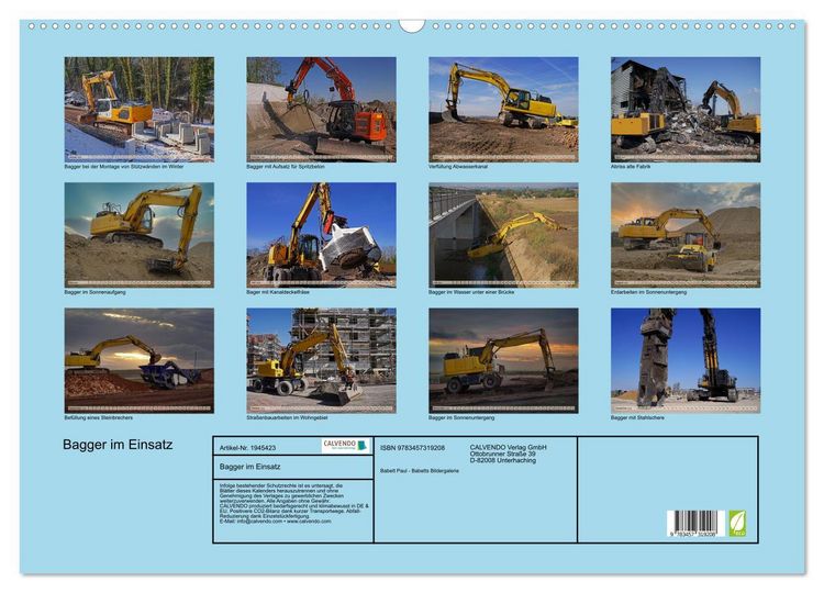 Produktbild: Bagger im Einsatz (Wandkalender 2026 DIN A2 quer), CALVENDO Monatskalender