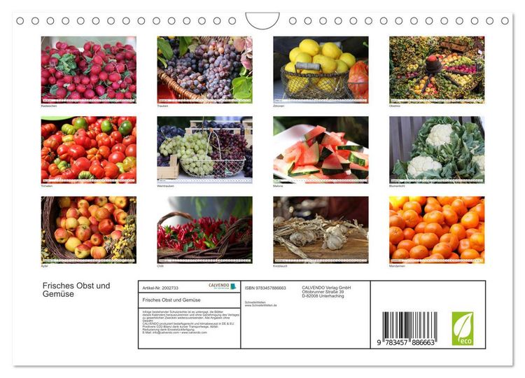 Produktbild: Frisches Obst und Gem&uuml;se (Wandkalender 2026 DIN A4 quer), CALVENDO Monatskalender