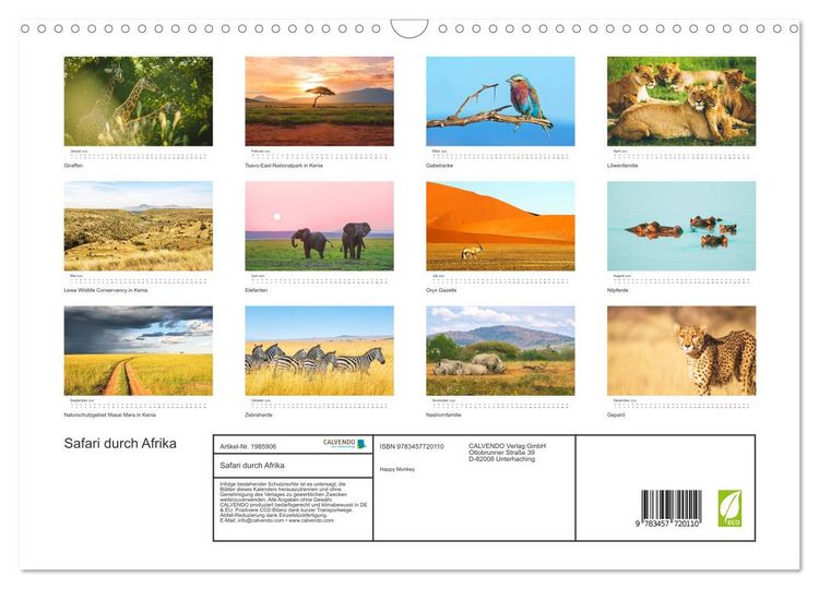 Produktbild: Safari durch Afrika (Wandkalender 2026 DIN A3 quer), CALVENDO Monatskalender