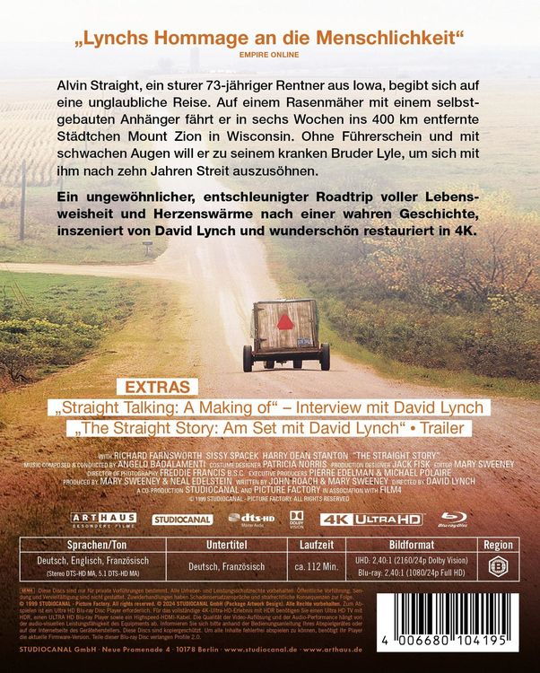 Produktbild: The Straight Story - Eine wahre Geschichte (4K Ultra HD) (+ Blu-ray)