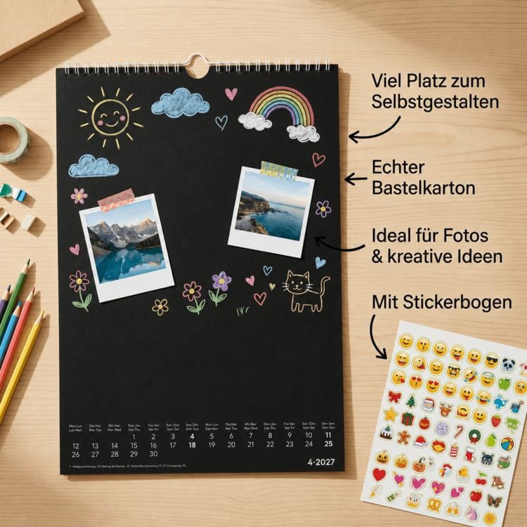 Produktbild: Kreativkalender A4 schwarz 2027