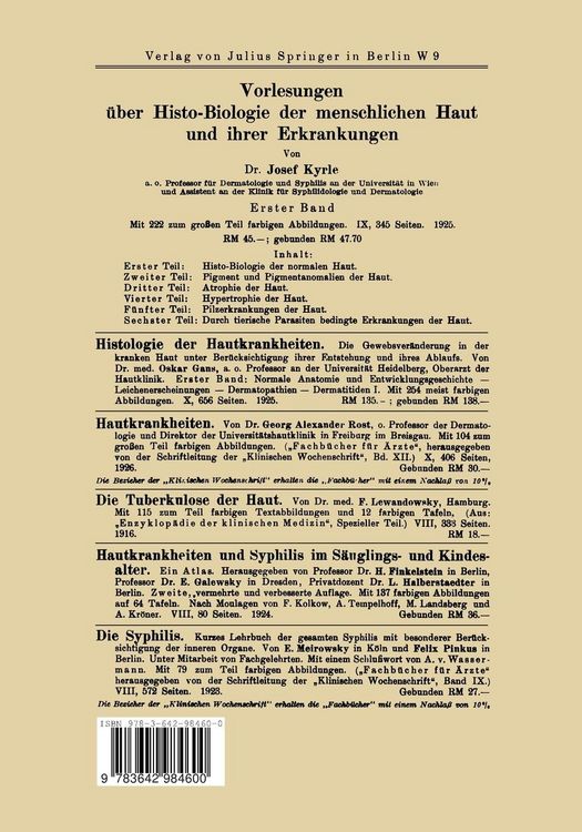 Produktbild: Vorlesungen &uuml;ber Histo-Biologie der Menschlichen Haut und ihrer Erkrankungen