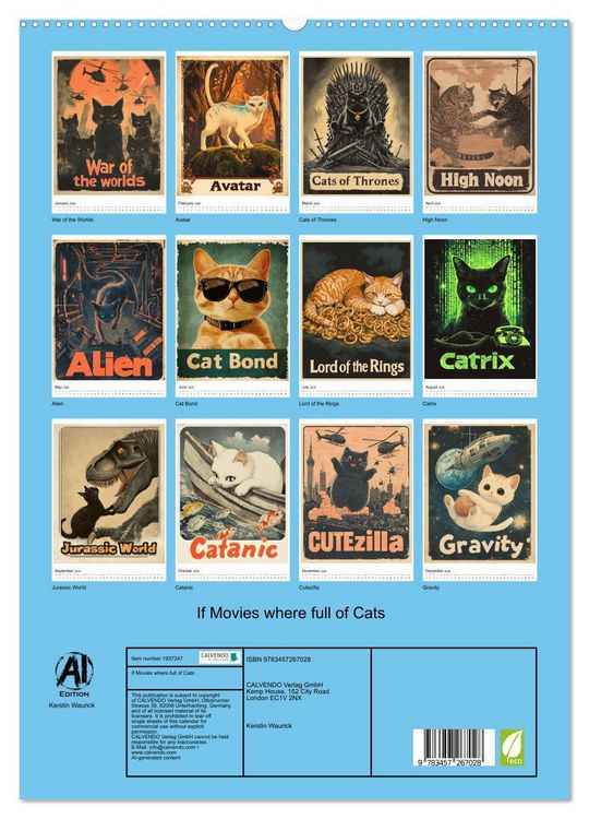 Produktbild: If Movies where full of Cats (High Quality Premium Wall Calendar 2026 DIN A2 portrait),CALVENDO 12 Month Wall Calendar