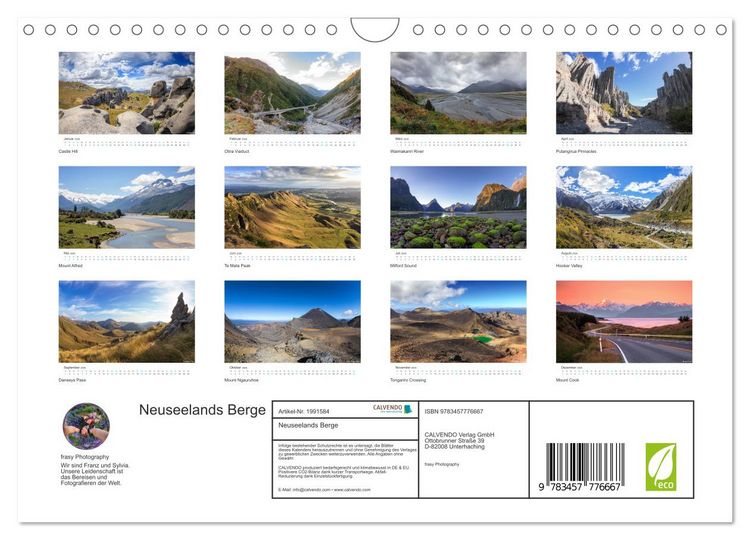 Produktbild: Neuseelands Berge (Wandkalender 2026 DIN A4 quer), CALVENDO Monatskalender