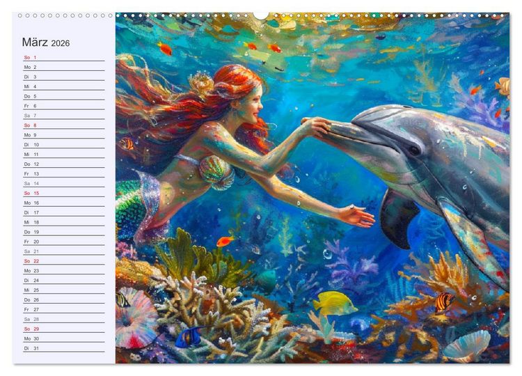 Produktbild: Meerjungfrauen. Zauberhafte Nixen-Paintings (hochwertiger Premium Wandkalender 2026 DIN A2 quer), Kunstdruck in Hochglanz