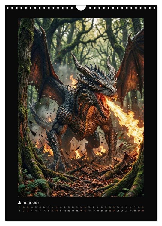 Produktbild: Drachen - Magische Herrscher, Dark‑Fantasy Wandkalender (Wandkalender 2027 DIN A3 hoch), CALVENDO Monatskalender