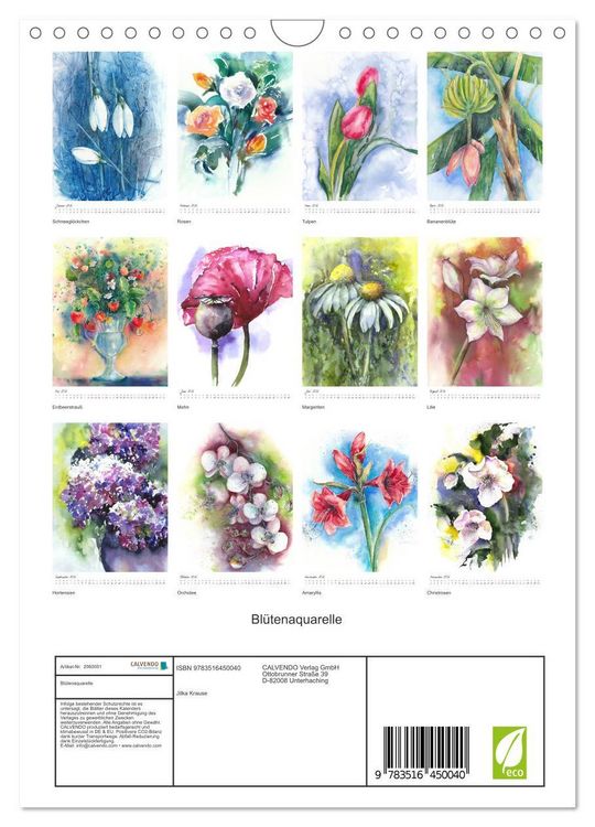 Produktbild: Bl&uuml;tenaquarelle (Wandkalender 2026 DIN A4 hoch), CALVENDO Monatskalender