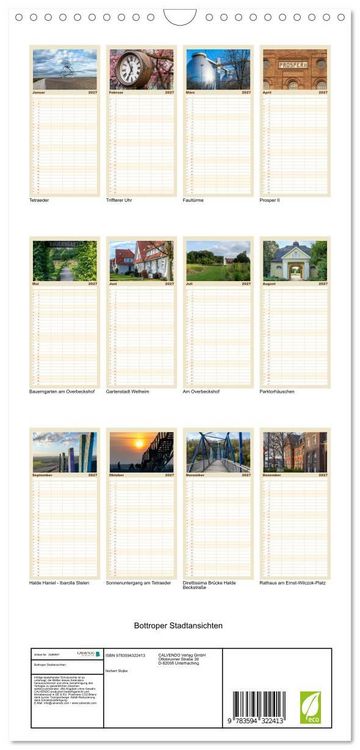 Produktbild: Familienplaner 2027 - Bottroper Stadtansichten mit 5 Spalten (Wandkalender, 21 x 45 cm) CALVENDO