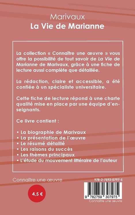 Produktbild: Fiche de lecture La Vie de Marianne de Marivaux (analyse litt&eacute;raire de r&eacute;f&eacute;rence et r&eacute;sum&eacute; complet)