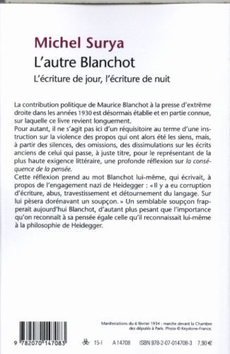 Produktbild: L'autre Blanchot : l'&eacute;criture de jour, l'&eacute;criture de nuit