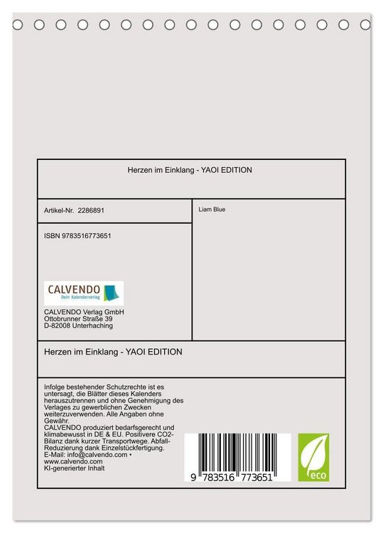 Produktbild: Herzen im Einklang - YAOI EDITION (Tischkalender 2027 DIN A5 hoch), CALVENDO Monatskalender
