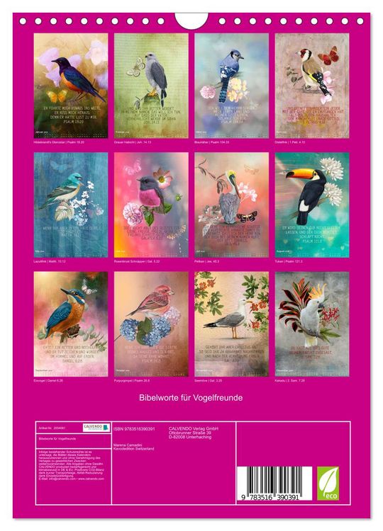 Produktbild: Bibelworte f&uuml;r Vogelfreunde (Wandkalender 2026 DIN A4 hoch), CALVENDO Monatskalender