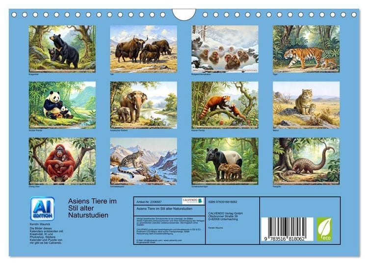 Produktbild: Asiens Tiere im Stil alter Naturstudien (Wandkalender 2027 DIN A4 quer), CALVENDO Monatskalender