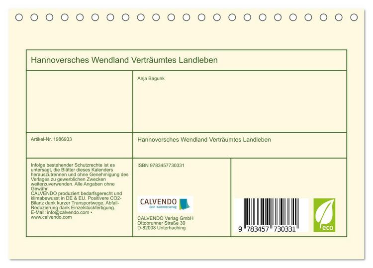 Produktbild: Hannoversches Wendland Vertr&auml;umtes Landleben (Tischkalender 2026 DIN A5 quer), CALVENDO Monatskalender