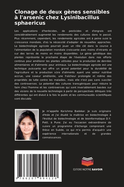 Produktbild: Clonage de deux g&egrave;nes sensibles &agrave; l'arsenic chez Lysinibacillus sphaericus