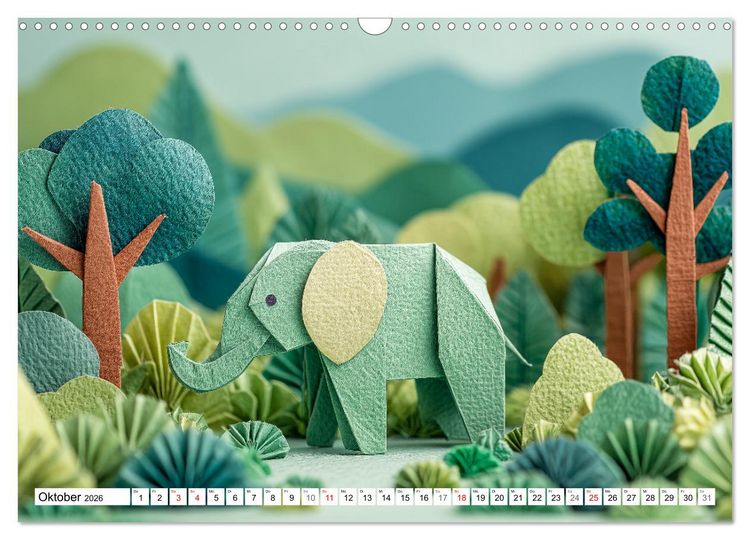Produktbild: Origami Zoo - Bunter Tierkalender f&uuml;r Kinder und Familien (Wandkalender 2026 DIN A3 quer), CALVENDO Monatskalender