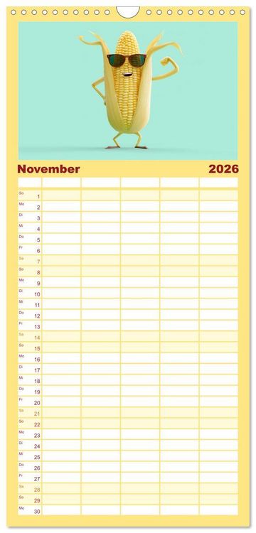 Produktbild: Familienplaner 2026 - Esse ich nicht! Der freche Kinderkalender mit Obst & Gem&uuml;se mit 5 Spalten (Wandkalender, 21 x 45 cm) CALVENDO